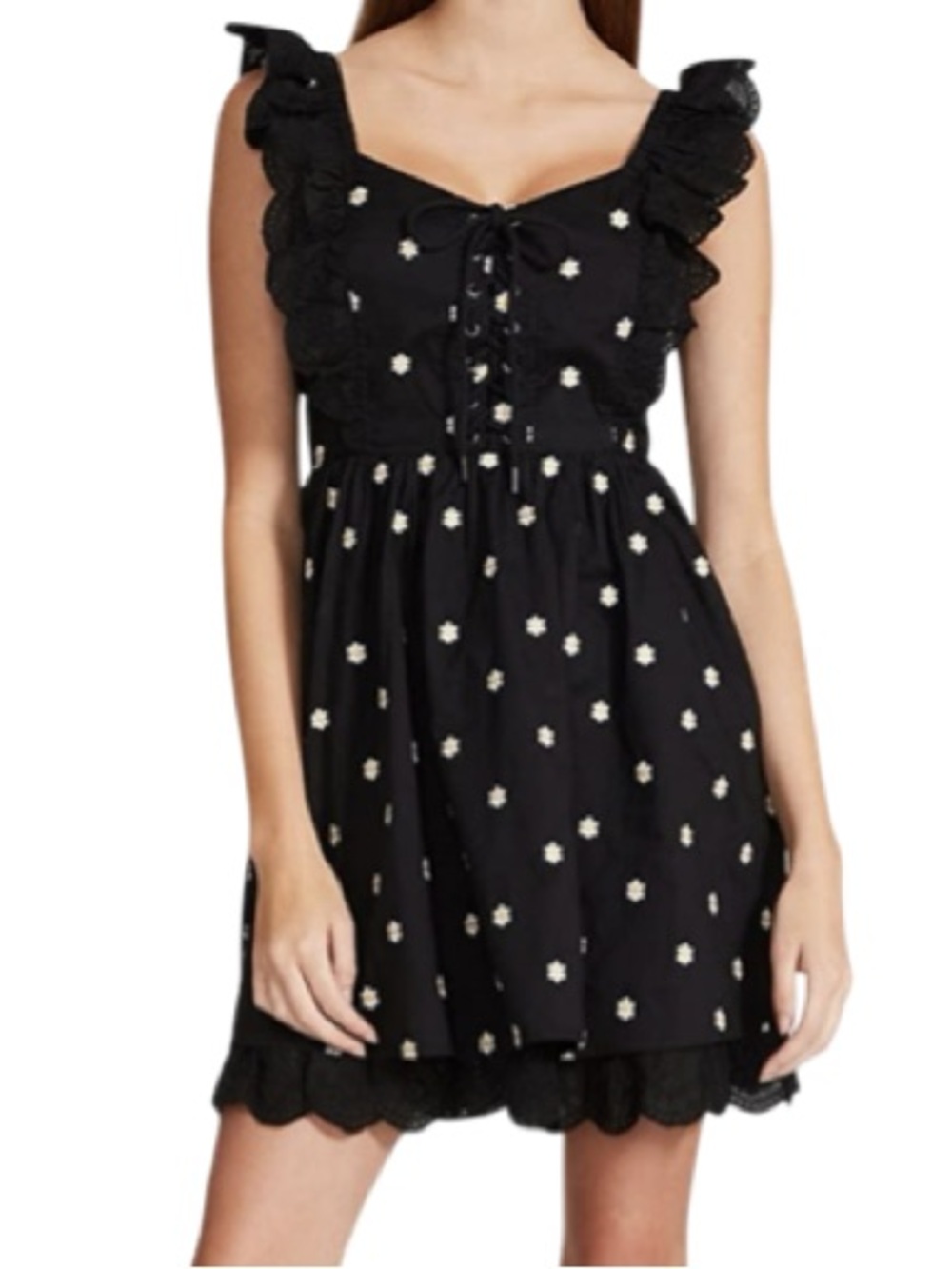 🖤🌻▪️Betsey Johnson Black Mini Dress with White & Yellow Daisy Embroidery▪️🌻🖤